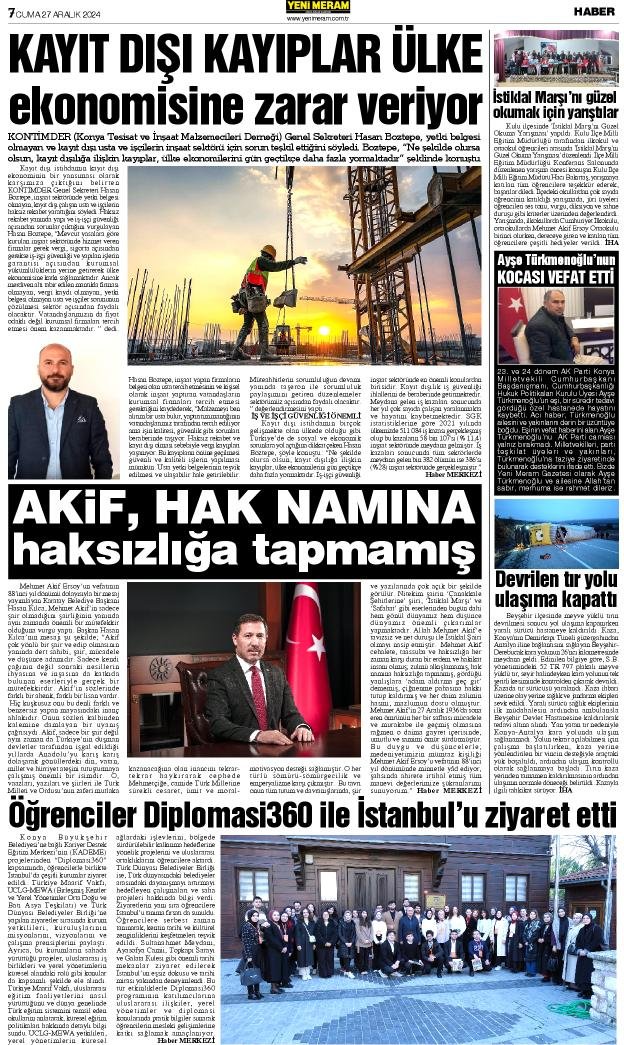 27 Aralık 2024 Yeni Meram Gazetesi
