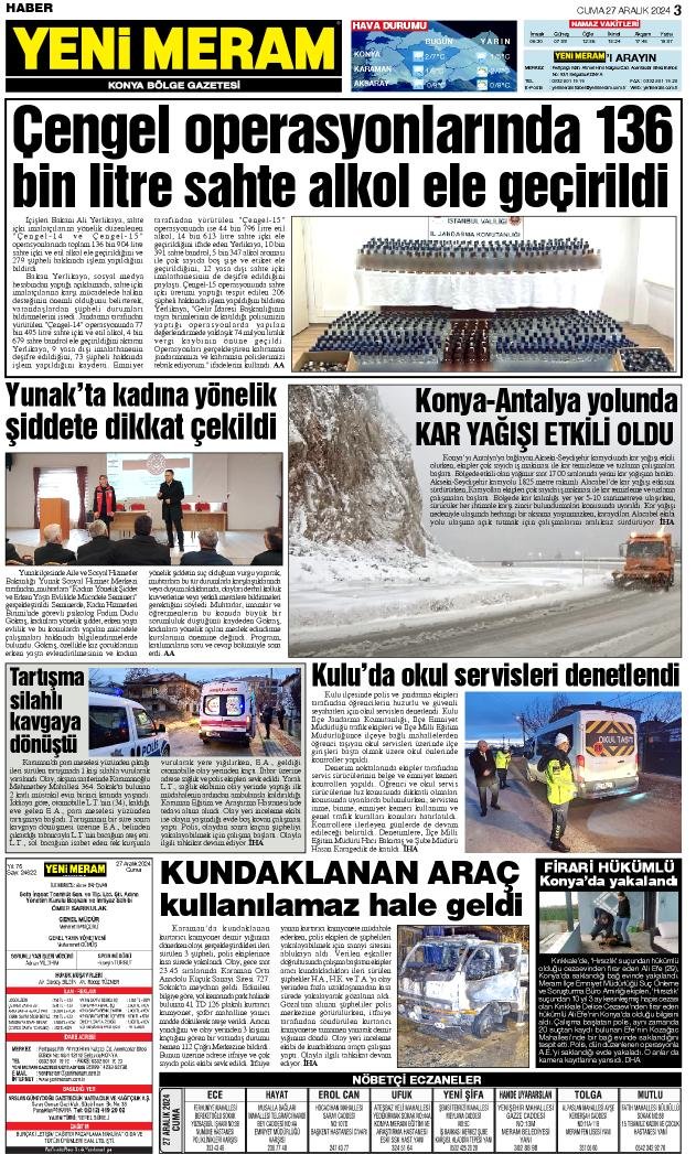 27 Aralık 2024 Yeni Meram Gazetesi
