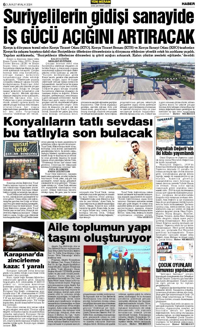 27 Aralık 2024 Yeni Meram Gazetesi
