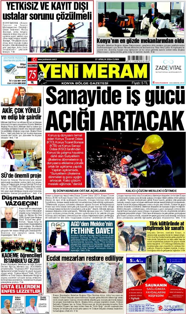 27 Aralık 2024 Yeni Meram Gazetesi
