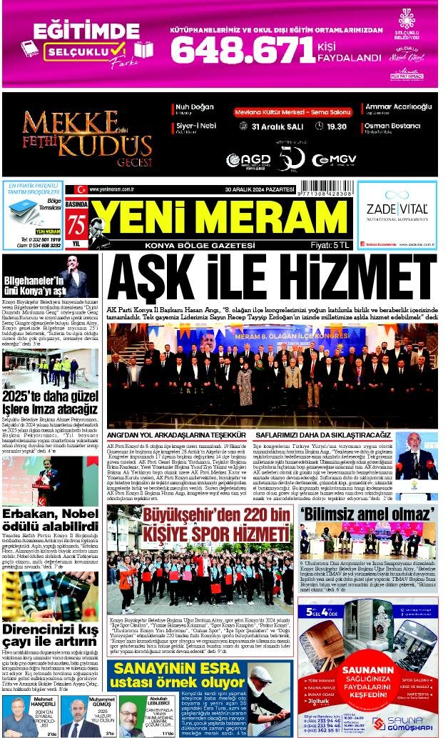 30 Aralık 2024 Yeni Meram Gazetesi
