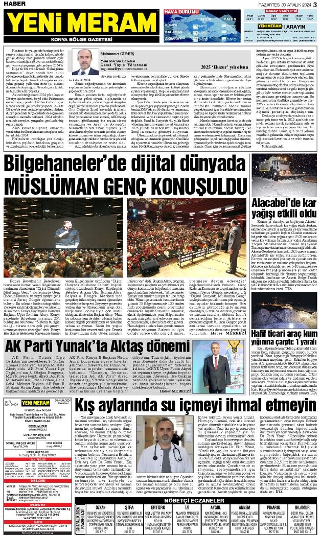 30 Aralık 2024 Yeni Meram Gazetesi
