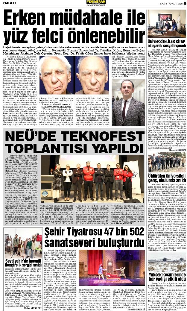 31 Aralık 2024 Yeni Meram Gazetesi
