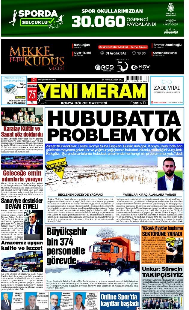 31 Aralık 2024 Yeni Meram Gazetesi
