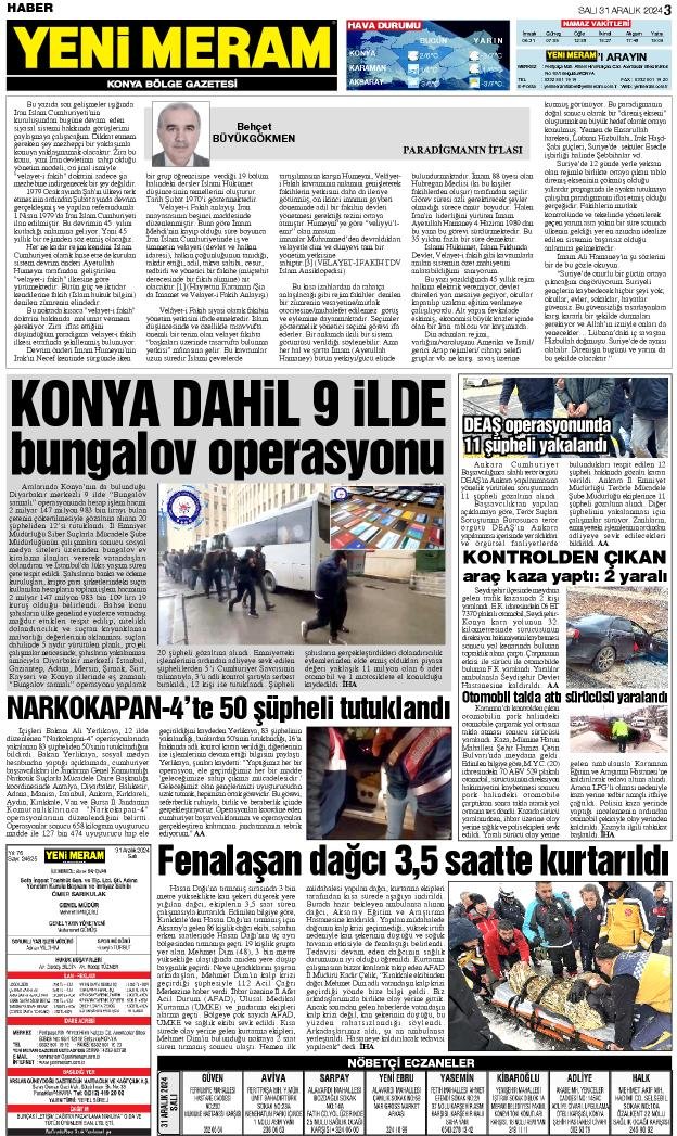 31 Aralık 2024 Yeni Meram Gazetesi
