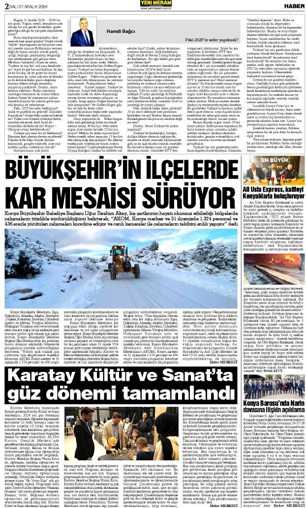 31 Aralık 2024 Yeni Meram Gazetesi
