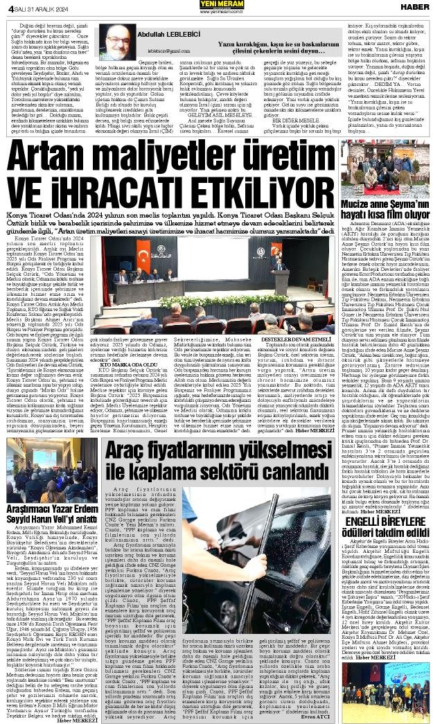 31 Aralık 2024 Yeni Meram Gazetesi
