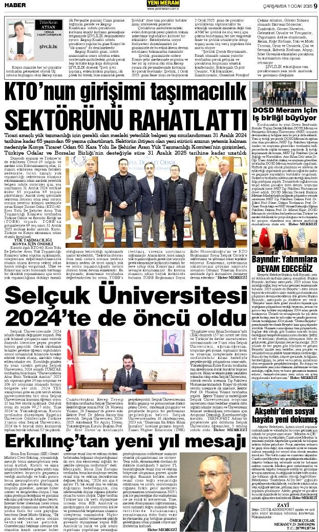 1 Ocak 2025 Yeni Meram Gazetesi
