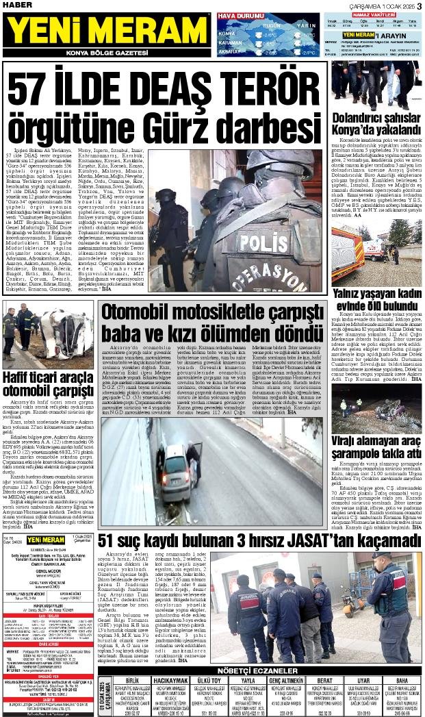 1 Ocak 2025 Yeni Meram Gazetesi
