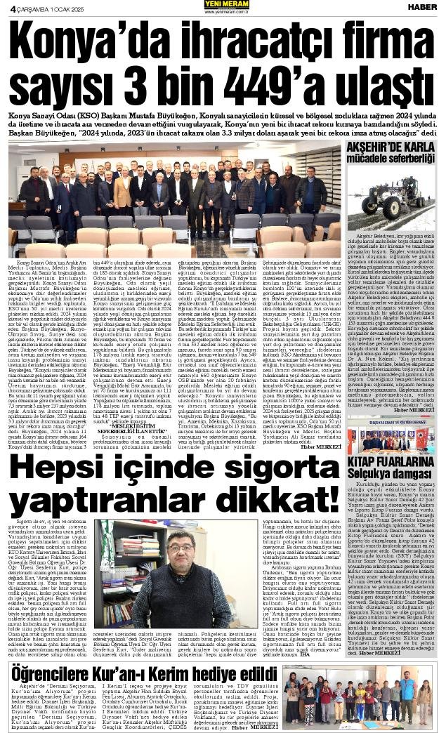 1 Ocak 2025 Yeni Meram Gazetesi
