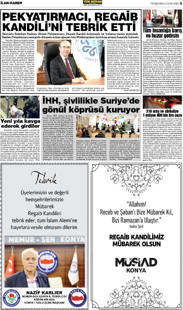 2 Ocak 2025 Yeni Meram Gazetesi
