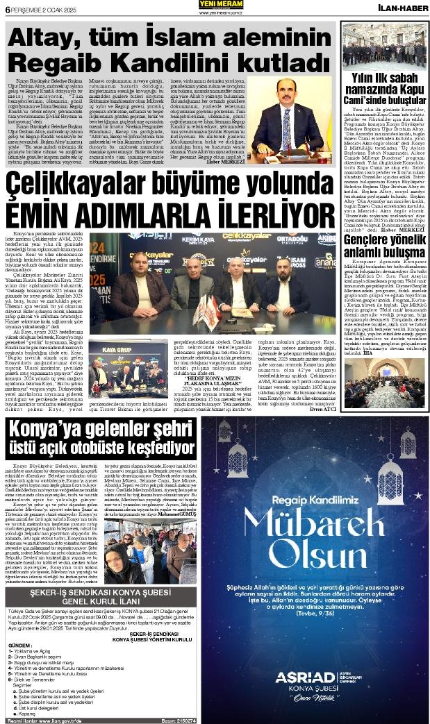 2 Ocak 2025 Yeni Meram Gazetesi
