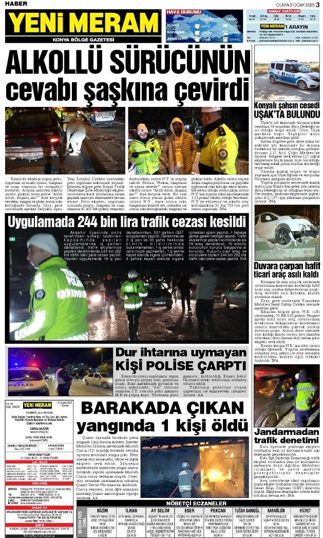 3 Ocak 2025 Yeni Meram Gazetesi
