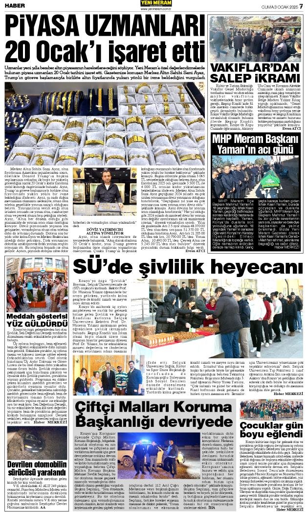 3 Ocak 2025 Yeni Meram Gazetesi
