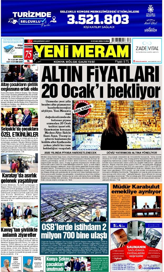 3 Ocak 2025 Yeni Meram Gazetesi
