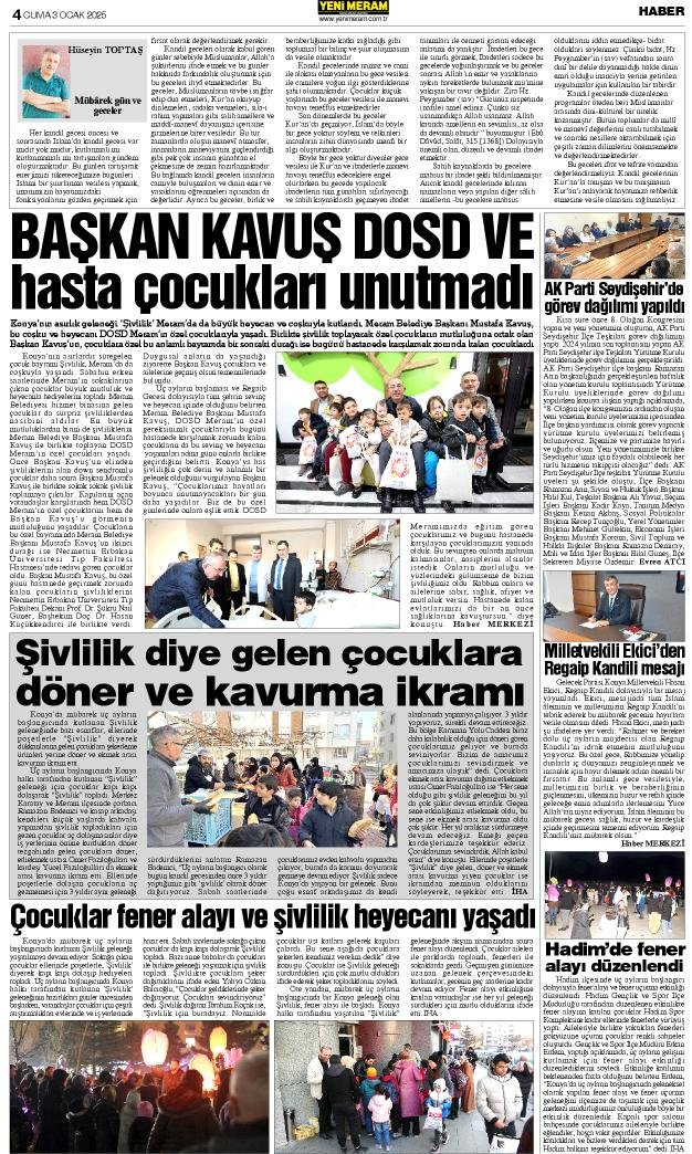 3 Ocak 2025 Yeni Meram Gazetesi
