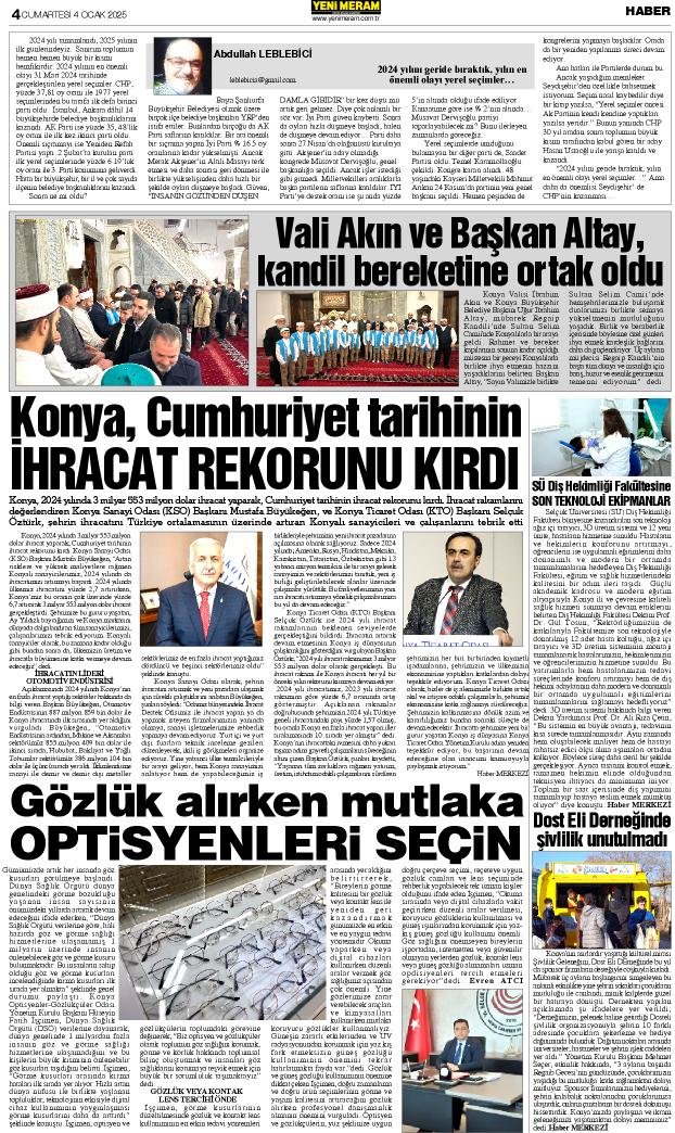 4 Ocak 2025 Yeni Meram Gazetesi