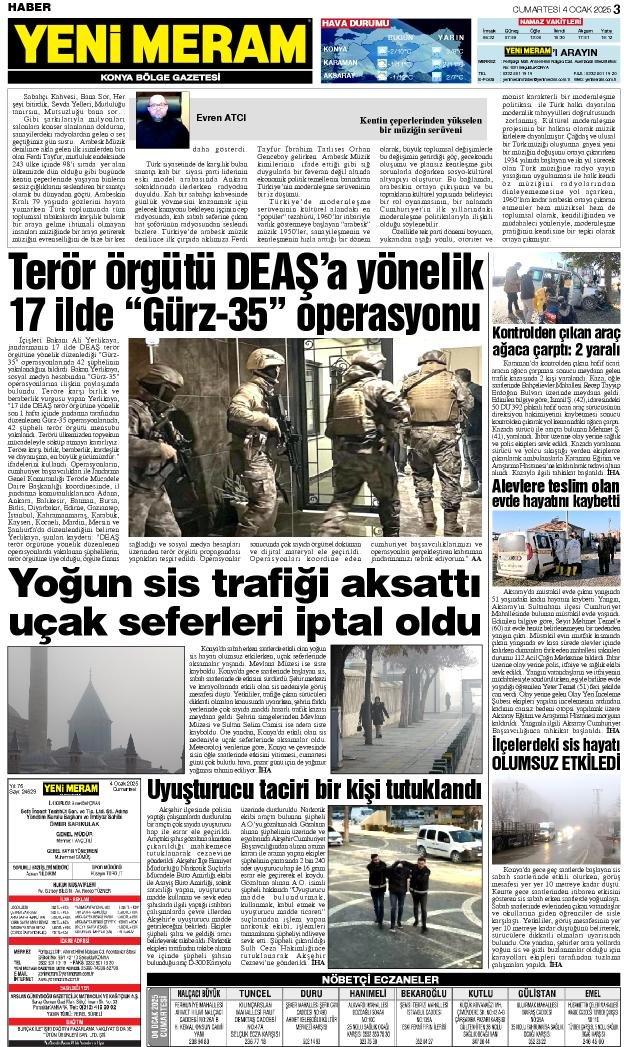 4 Ocak 2025 Yeni Meram Gazetesi