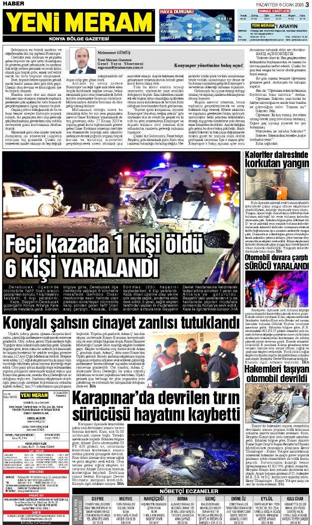 6 Ocak 2025 Yeni Meram Gazetesi
