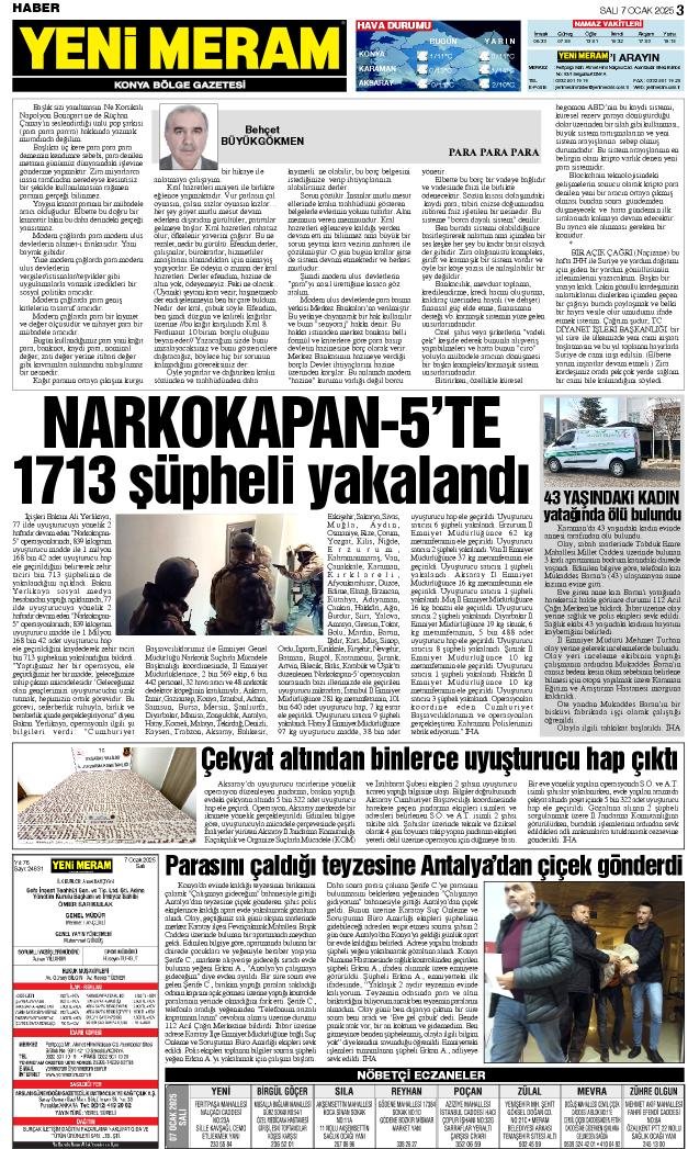 7 Ocak 2025 Yeni Meram Gazetesi
