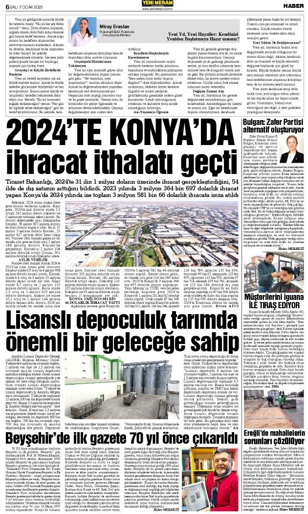 7 Ocak 2025 Yeni Meram Gazetesi
