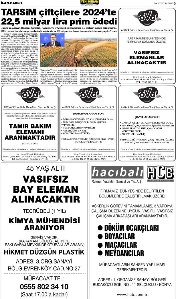 7 Ocak 2025 Yeni Meram Gazetesi
