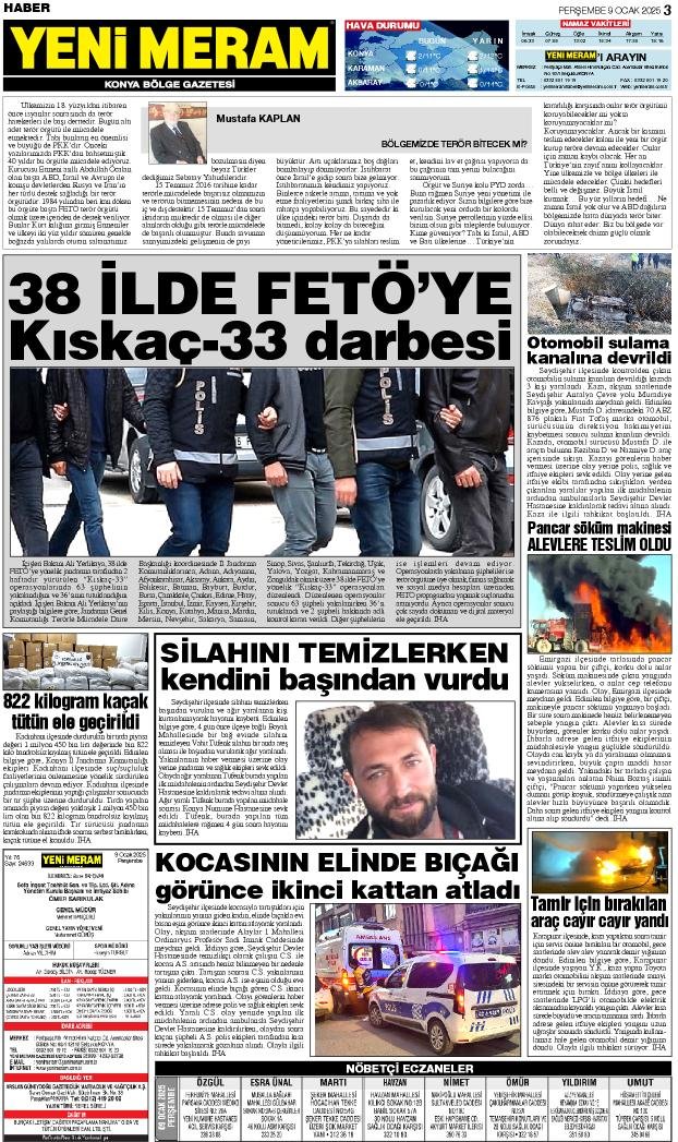 9 Ocak 2025 Yeni Meram Gazetesi
