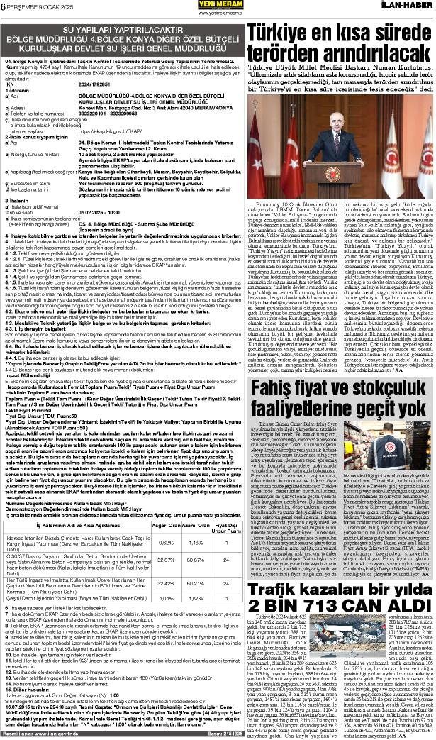 9 Ocak 2025 Yeni Meram Gazetesi
