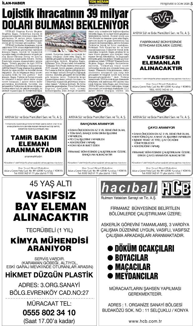 9 Ocak 2025 Yeni Meram Gazetesi
