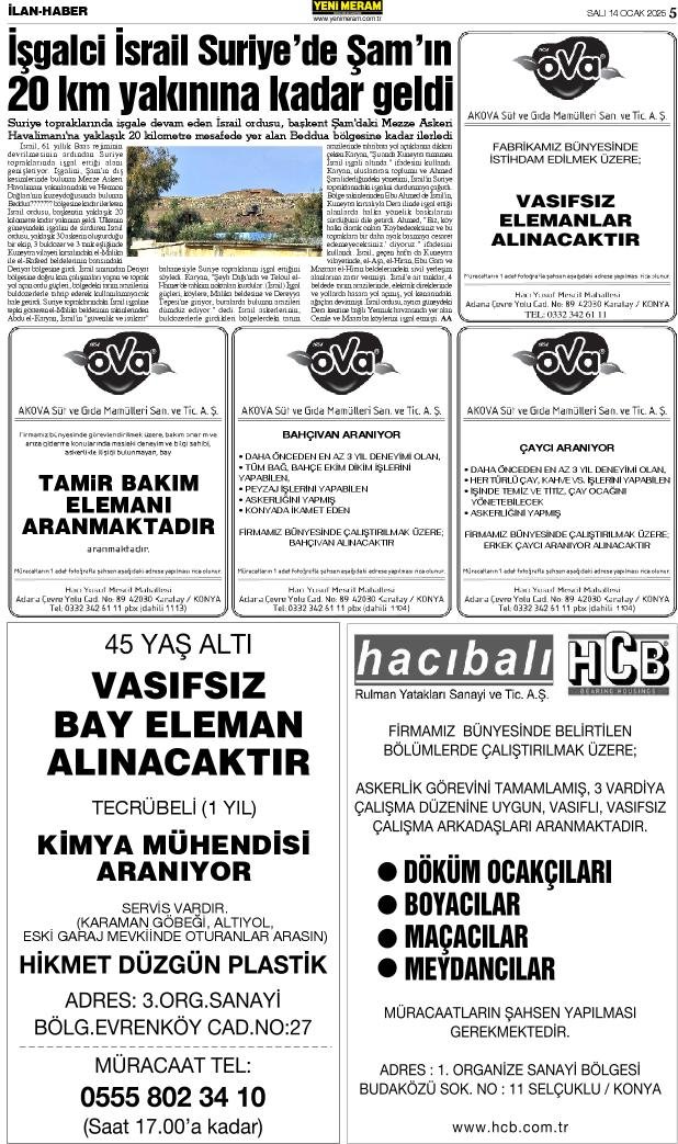 14 Ocak 2025 Yeni Meram Gazetesi
