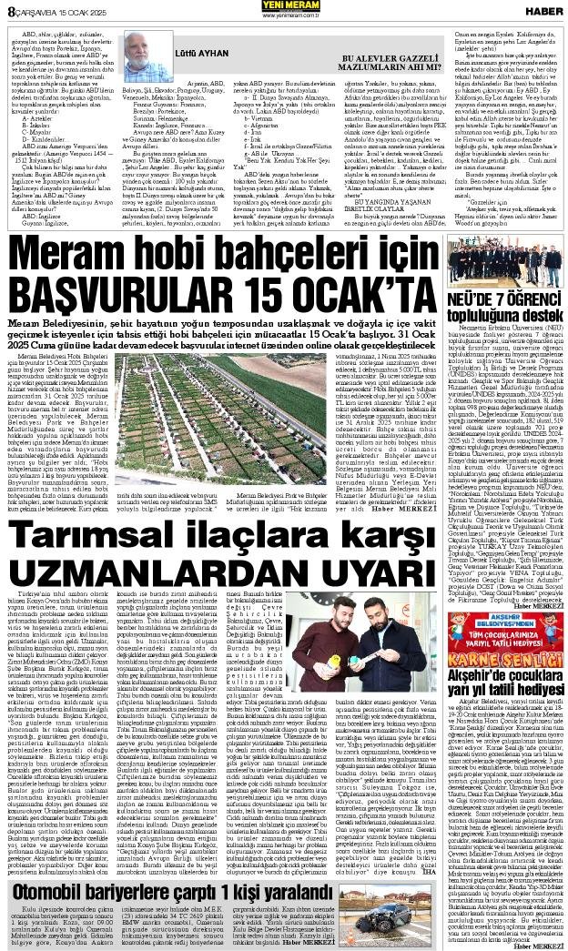 15 Ocak 2025 Yeni Meram Gazetesi
