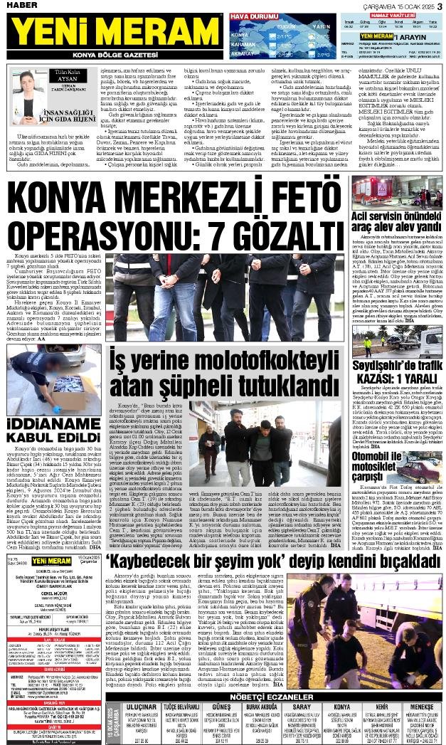 15 Ocak 2025 Yeni Meram Gazetesi
