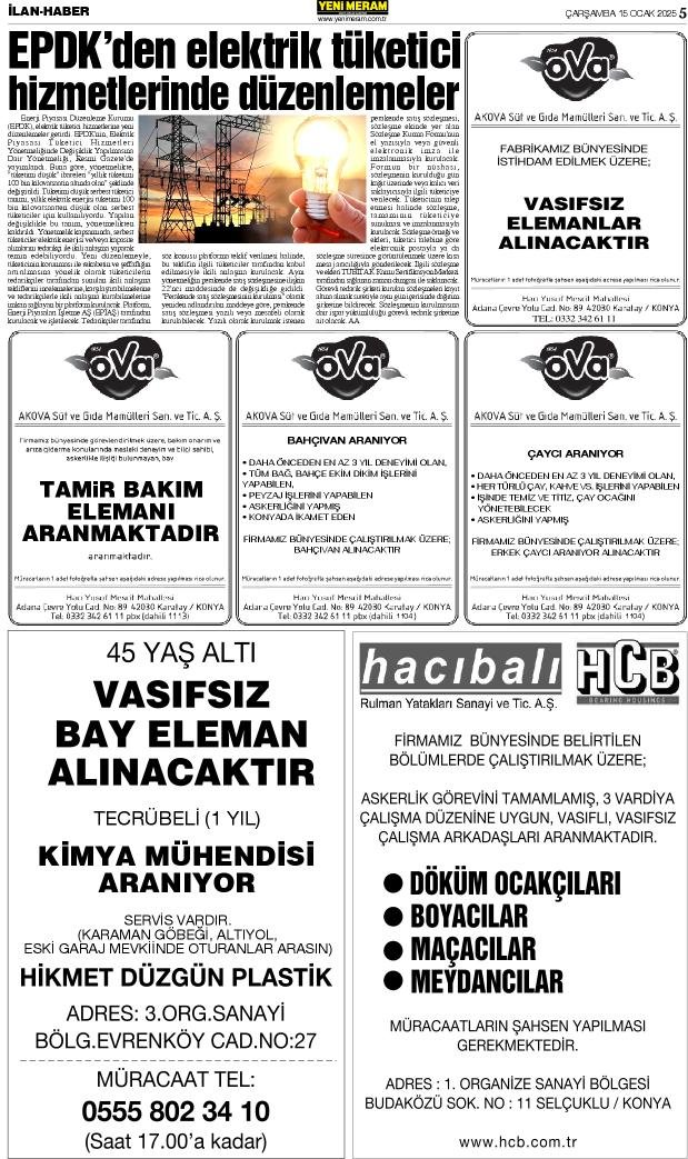 15 Ocak 2025 Yeni Meram Gazetesi
