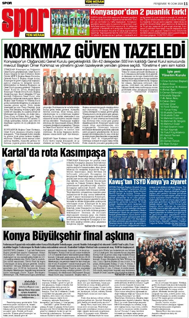 16 Ocak 2025 Yeni Meram Gazetesi
