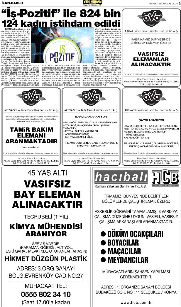 16 Ocak 2025 Yeni Meram Gazetesi
