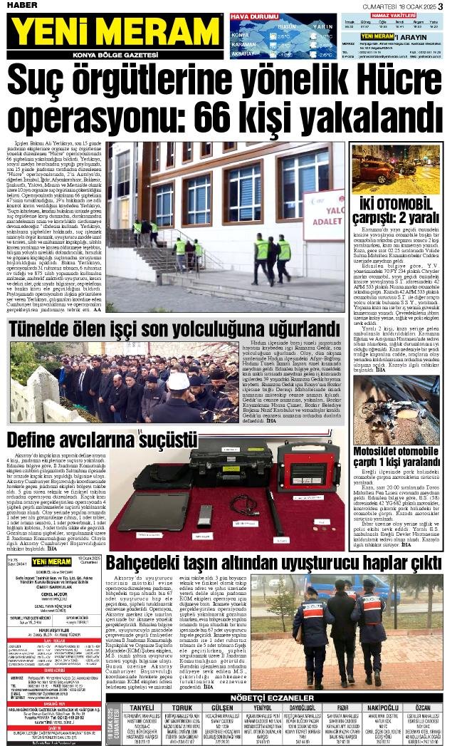 18 Ocak 2025 Yeni Meram Gazetesi