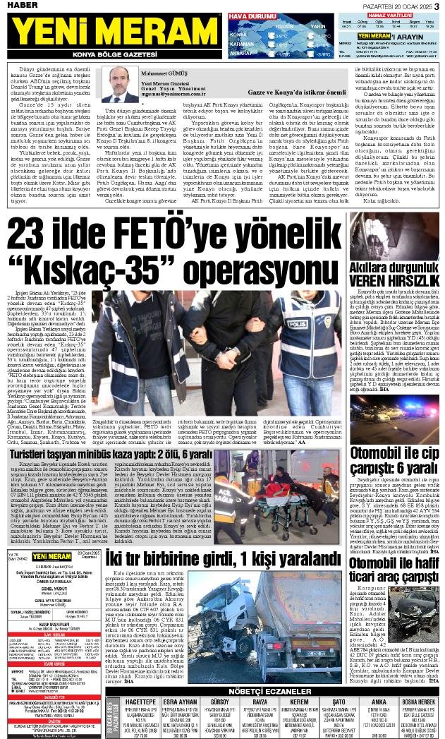 20 Ocak 2025 Yeni Meram Gazetesi
