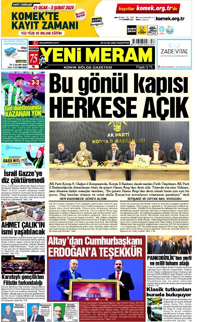 20 Ocak 2025 Yeni Meram Gazetesi
