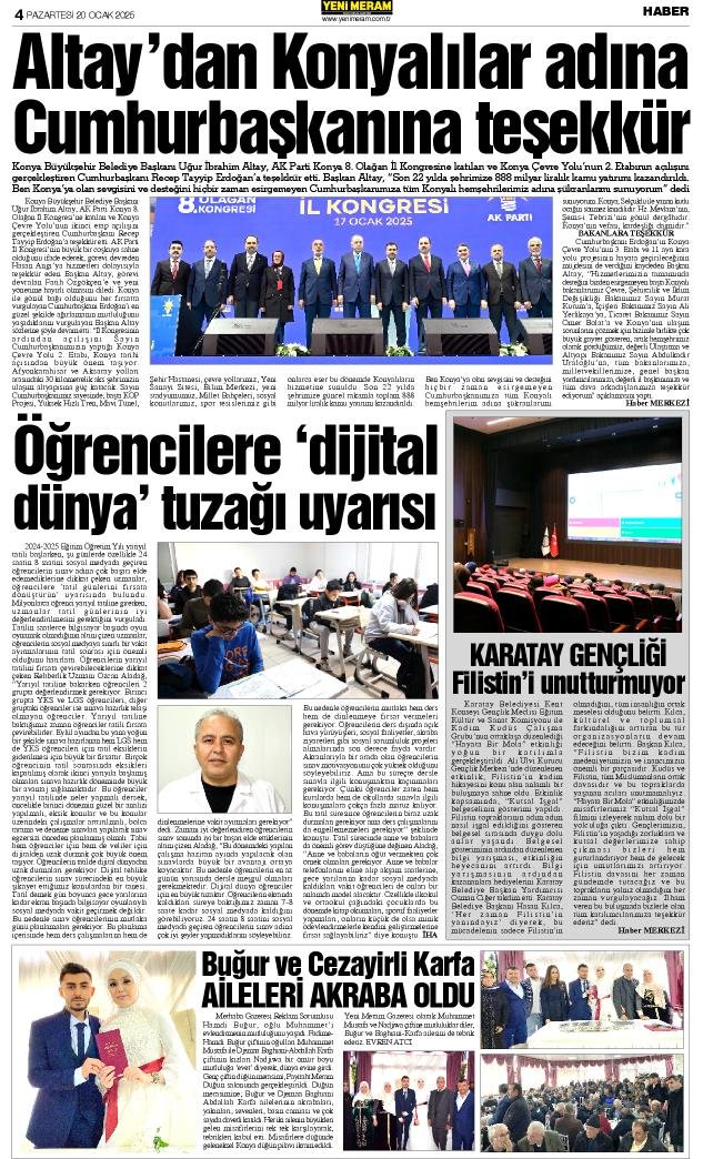 20 Ocak 2025 Yeni Meram Gazetesi
