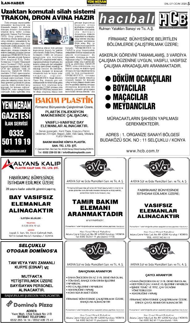 21 Ocak 2025 Yeni Meram Gazetesi
