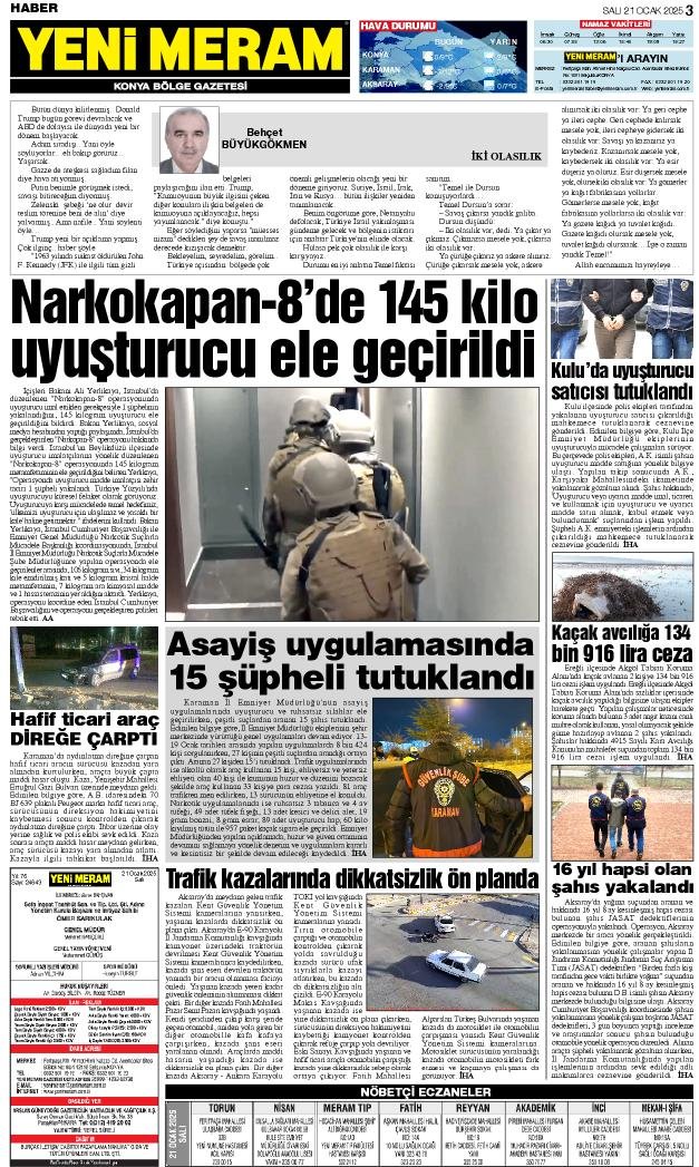 21 Ocak 2025 Yeni Meram Gazetesi
