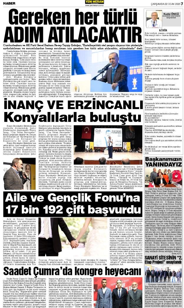 22 Ocak 2025 Yeni Meram Gazetesi
