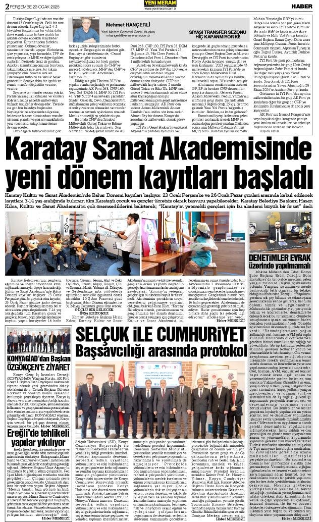 23 Ocak 2025 Yeni Meram Gazetesi
