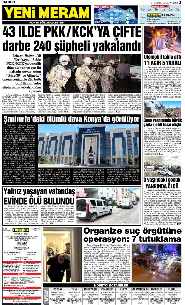 23 Ocak 2025 Yeni Meram Gazetesi
