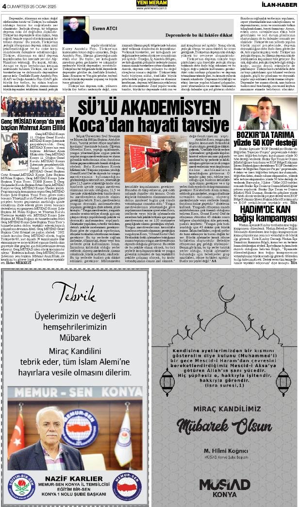 25 Ocak 2025 Yeni Meram Gazetesi