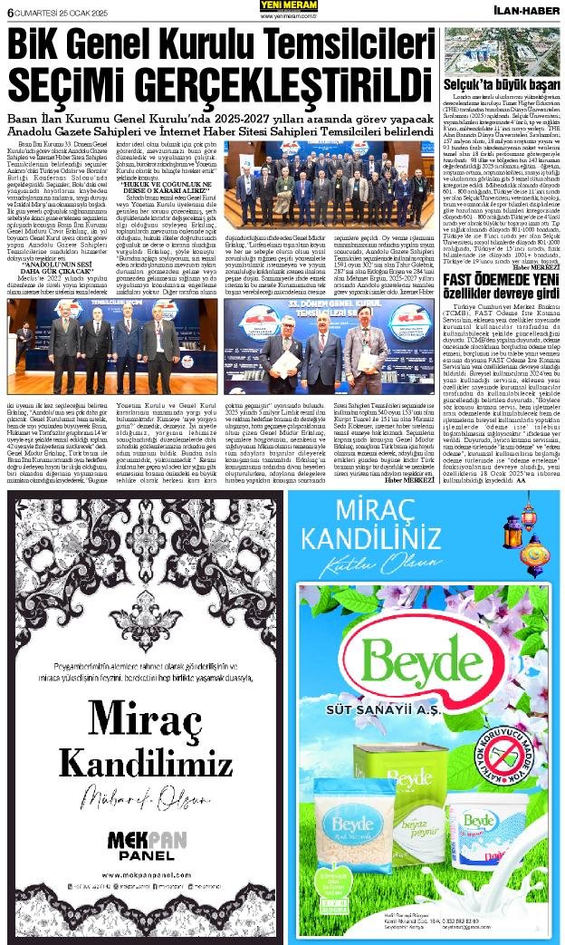 25 Ocak 2025 Yeni Meram Gazetesi