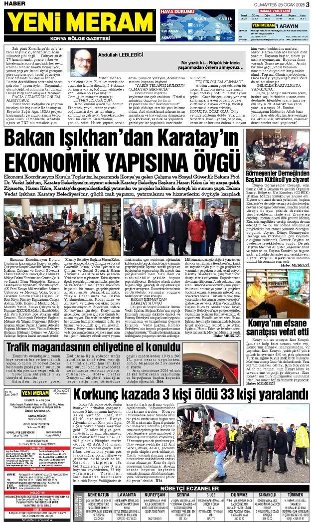 25 Ocak 2025 Yeni Meram Gazetesi