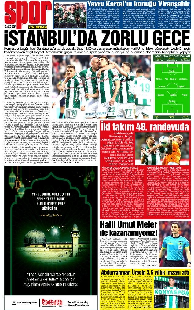 25 Ocak 2025 Yeni Meram Gazetesi