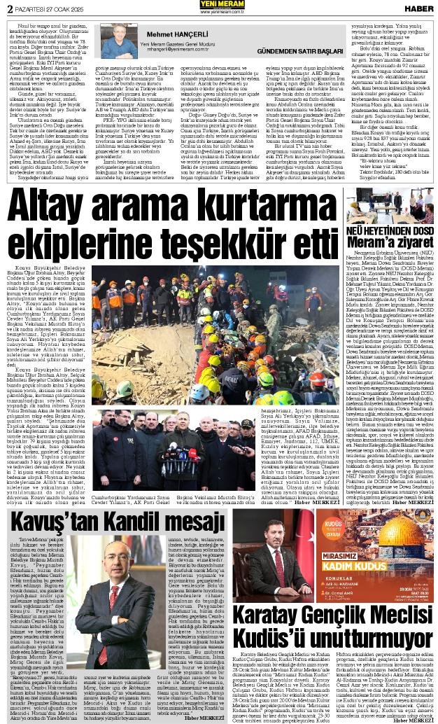 27 Ocak 2025 Yeni Meram Gazetesi
