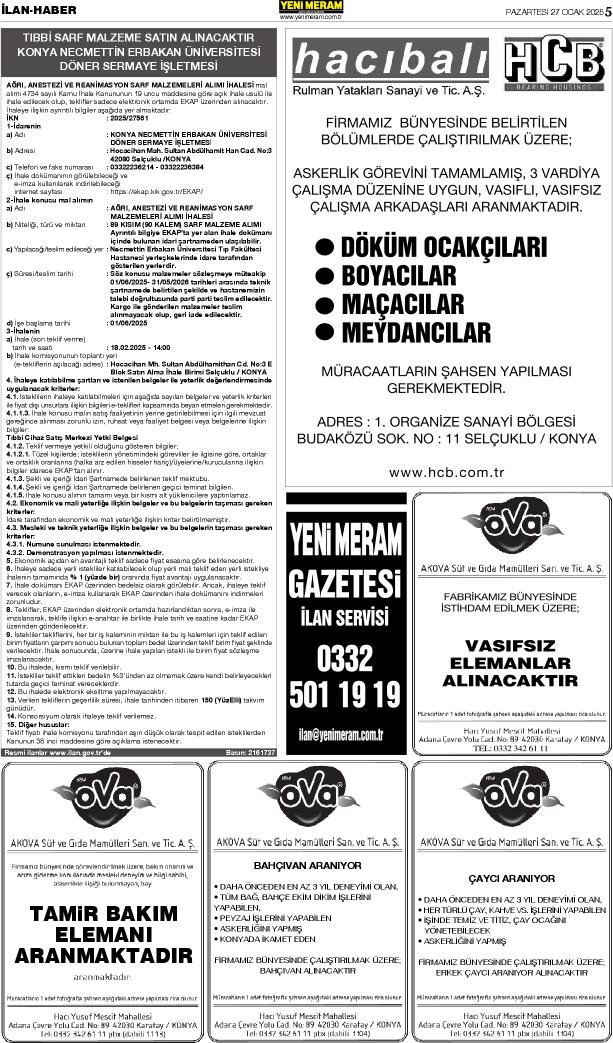 27 Ocak 2025 Yeni Meram Gazetesi
